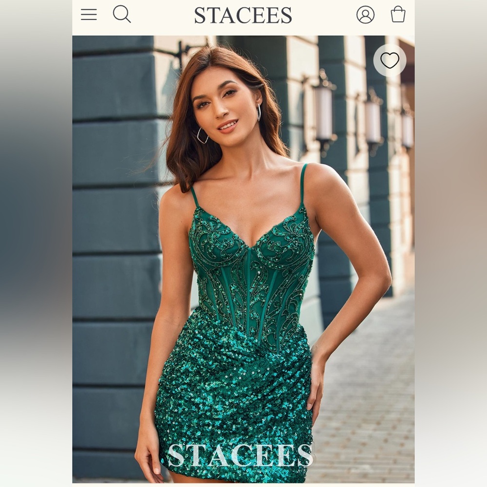 Elegant Emerald Green Sequin/Corset Dress